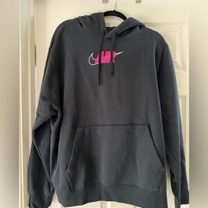 Nike Unisex Black Hoodie with Hot Pink and White Logo